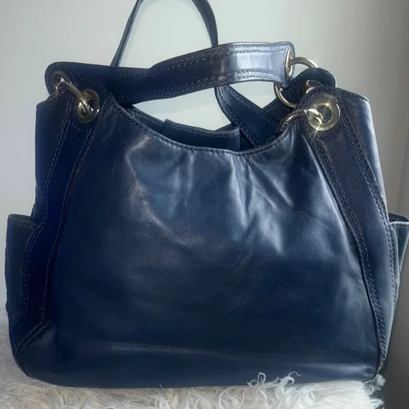Michael Kors Navy Blue Leather Tote Bag - Picture 3 of 10